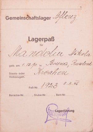 [CONCENTRATION CAMP PASS FOR THE MUSIC TEACHER] Lager-Pass [i.e. Camp Passport] #1923