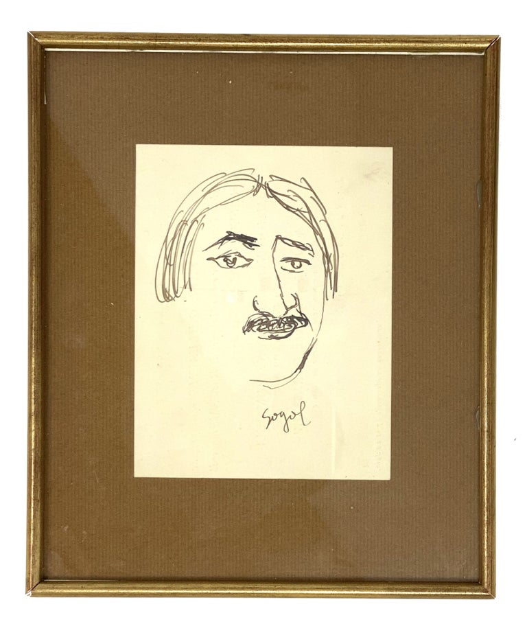 Item #1678 [LARIONOV’S DRAWING] The drawing of Nikolay Gogol’s head on the back of the invitation to the Larionov/Goncharova exhibition, held in June of 1914 in Paris. M. Larionov.