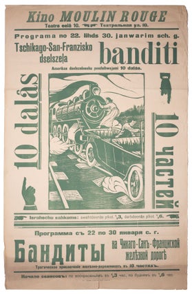 Item #1717 [FILMS IN INTERWAR LATVIA] Poster. Tschikago-San-Franzisko dselszeļa banditi. 10...
