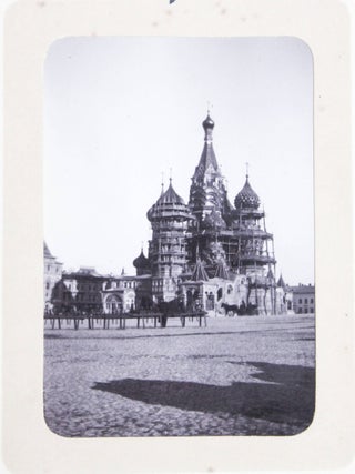 [RUSSIA - MOSCOW] [Album with Fifty Original Gelatin Silver Photographs of Pre-Revolutionary Tsarist Moscow, Showing the Now-Destroyed Sukharev Tower and Alexander II Monument, Tsar Bell & Canon, Saint Basil's Cathedral, Morozov Mansion, St. Clement&rsquo;s Church, Kremlin Tower, etc.; Individual and Group Portraits of Monk Beggars, Grenadiers, Cossacks, Police Officers, and Troika Drivers, and Scenes from Easter Bazaar, Parade, etc.; also, with the Photos of the Trinity Lavra of St. Sergius in Sergiyev Posad and the Now-Destroyed Gethsemane Chernigov Skete]