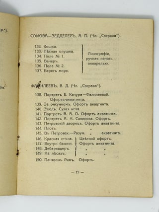 [ONE OF THE LAST ART EXHIBITIONS IN THE RUSSIAN EMPIRE] Katalog VIII vystavka graficheskikh iskusstv russkikh i inostrannykh khudozhnikov s 15-go po 31-ye oktyabrya 1917 g. [i. e. Catalogue of the VIII Exhibition of Graphic Arts of Russian and Foreign Artists Organized from 15th to 31st October 1917]