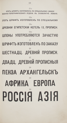 Obraztsy shriftov tipografii Voenno-Topograficheskogo otdela [i.e. Type specimen of the typography of Military Typographic Bureau]